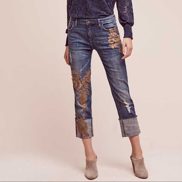 jeans with gold sequins